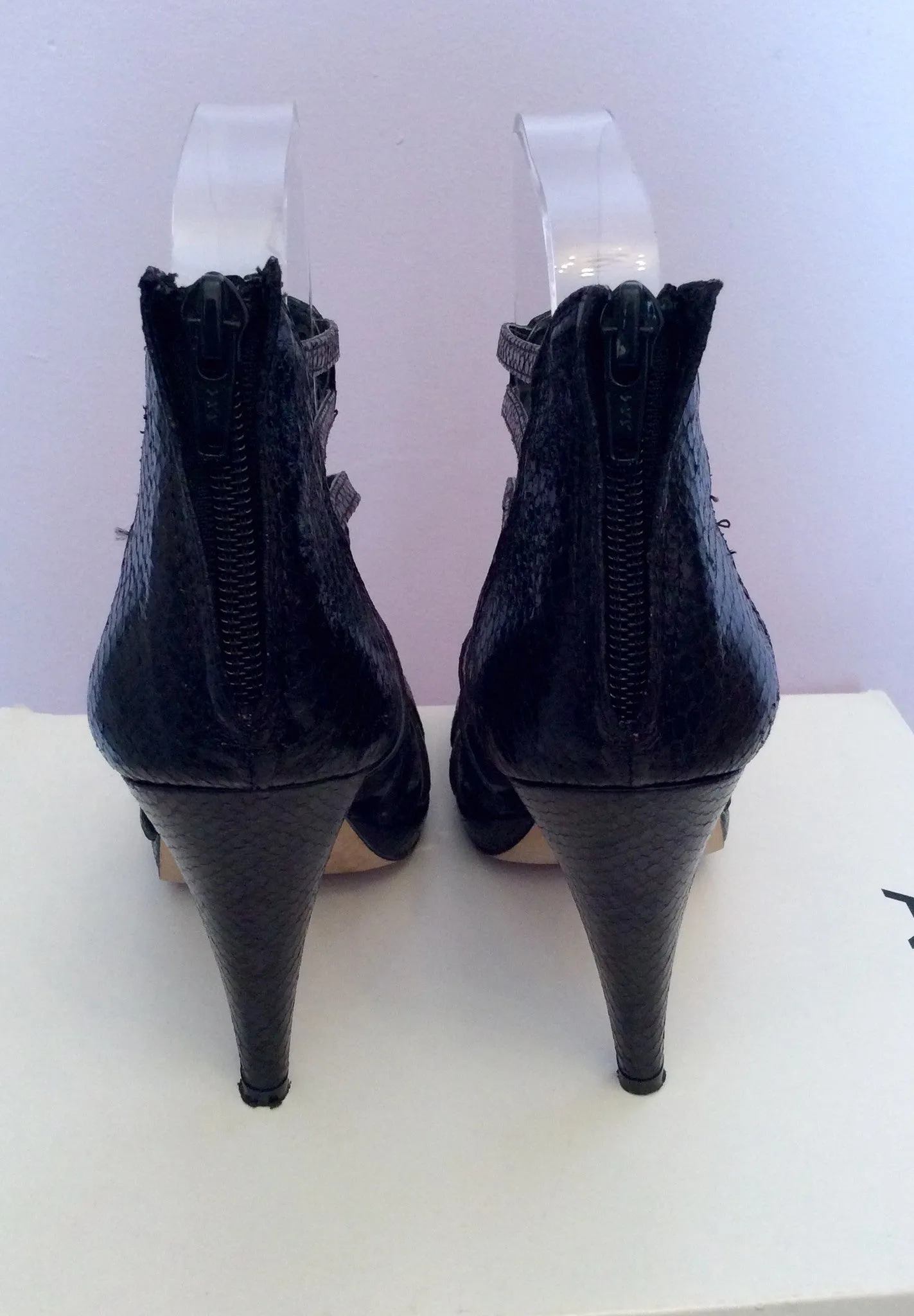 Aldo Black Snakeskin Leather Studded Heel Sandals Size 4/37