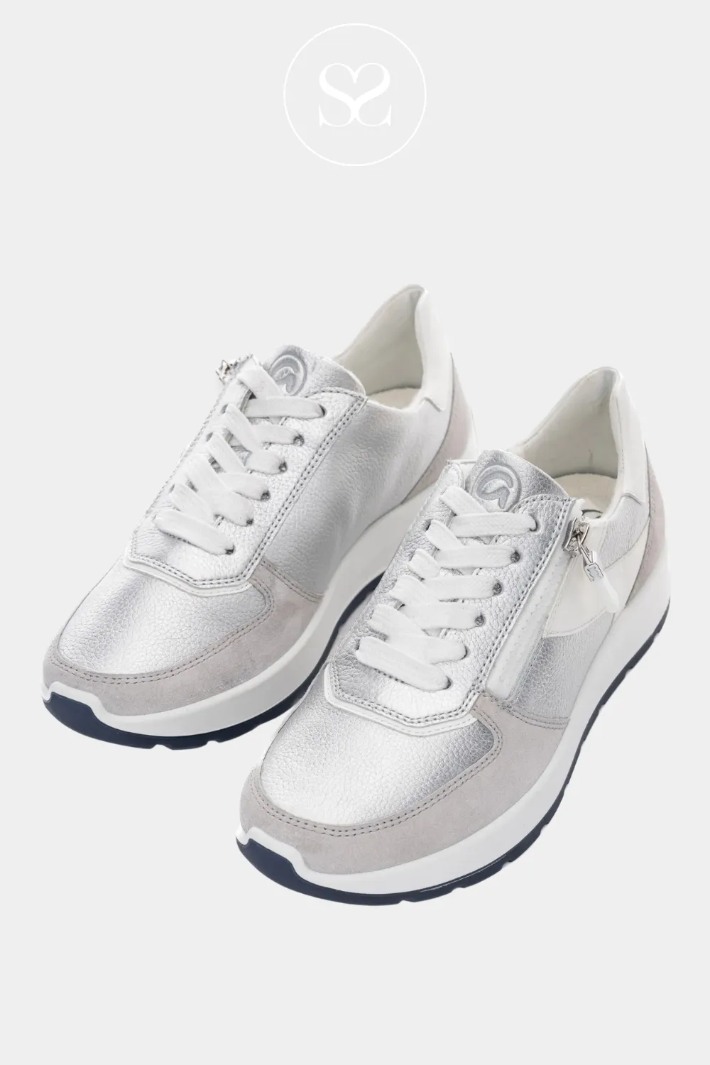 ARA 12-25112 SILVER/GREY LEATHER WEDGE TRAINERS