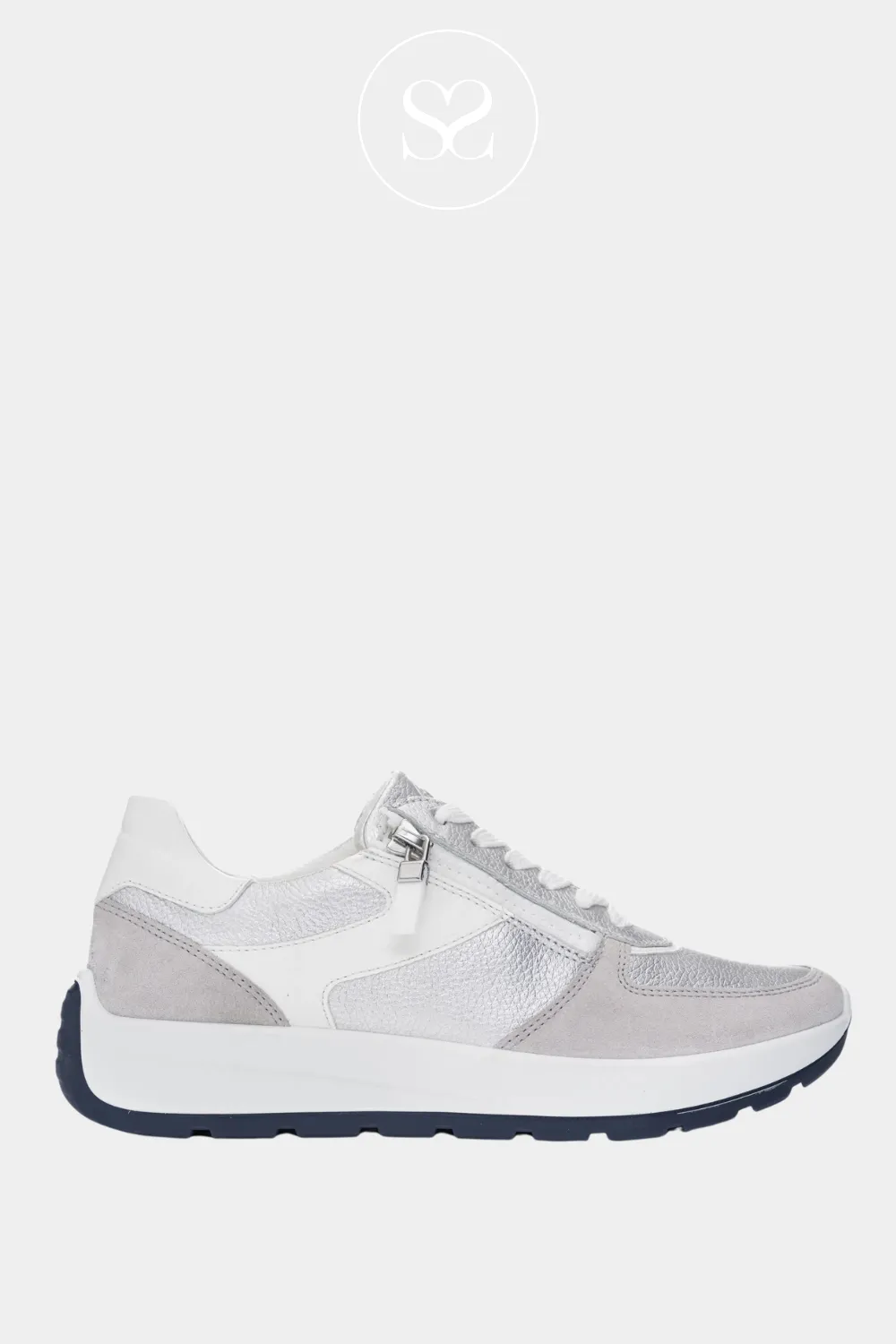 ARA 12-25112 SILVER/GREY LEATHER WEDGE TRAINERS