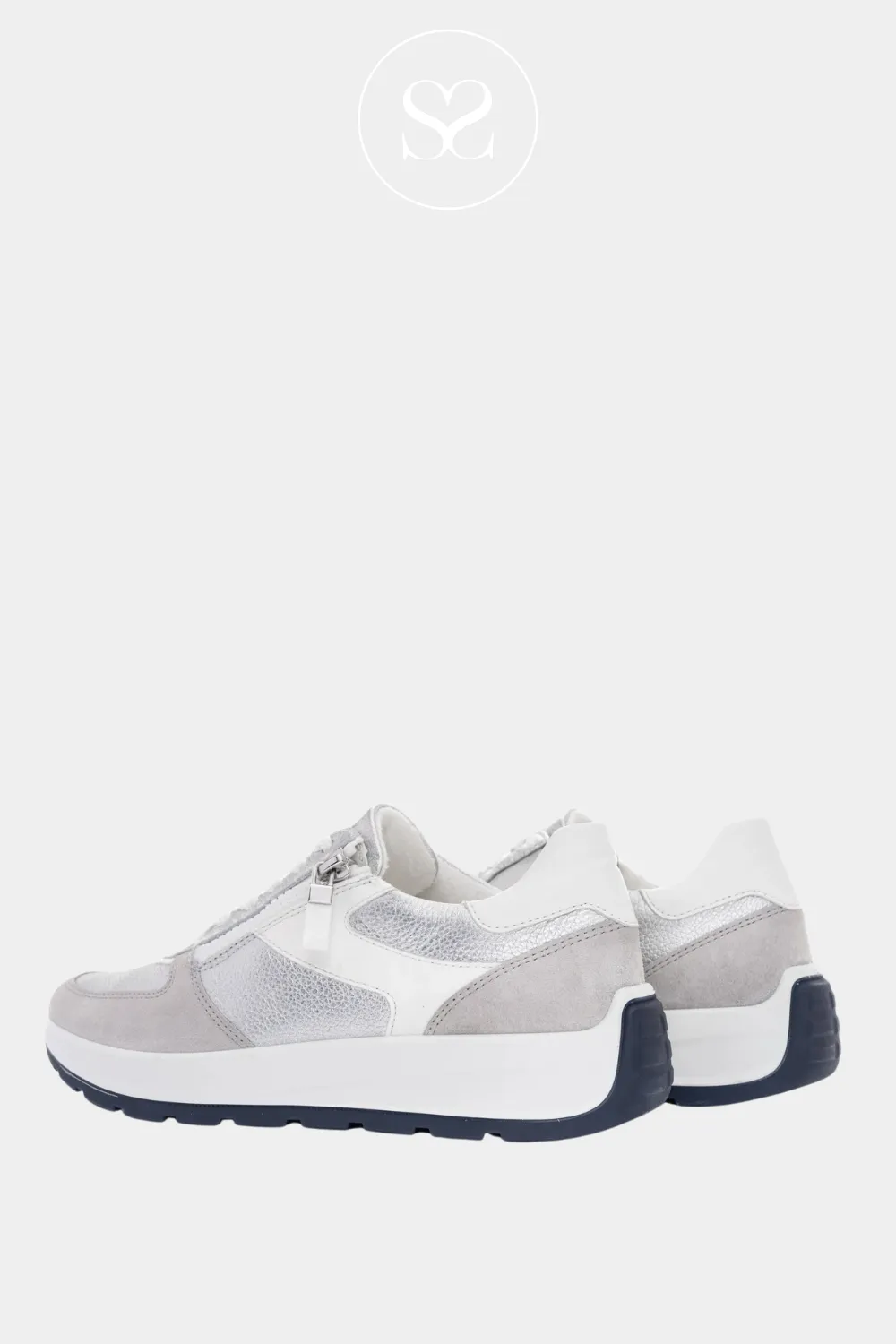 ARA 12-25112 SILVER/GREY LEATHER WEDGE TRAINERS