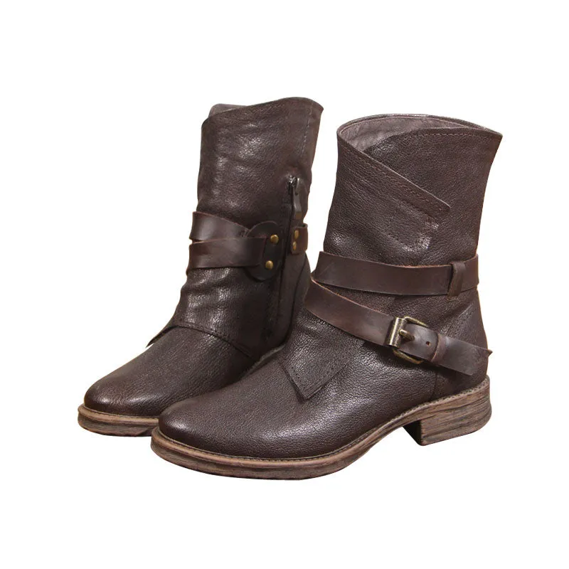 Autumn Winter Retro Buckle Motorcycle Boots