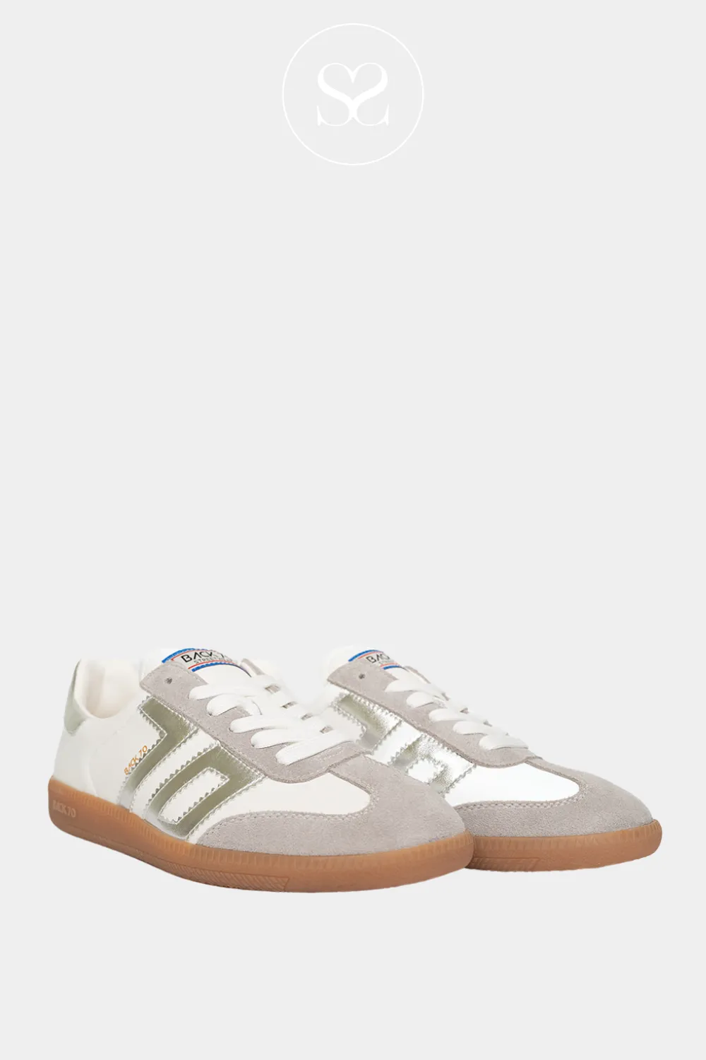 BACK 70 CLOUD SILVER AND WHITE LEATHER TRAINERS