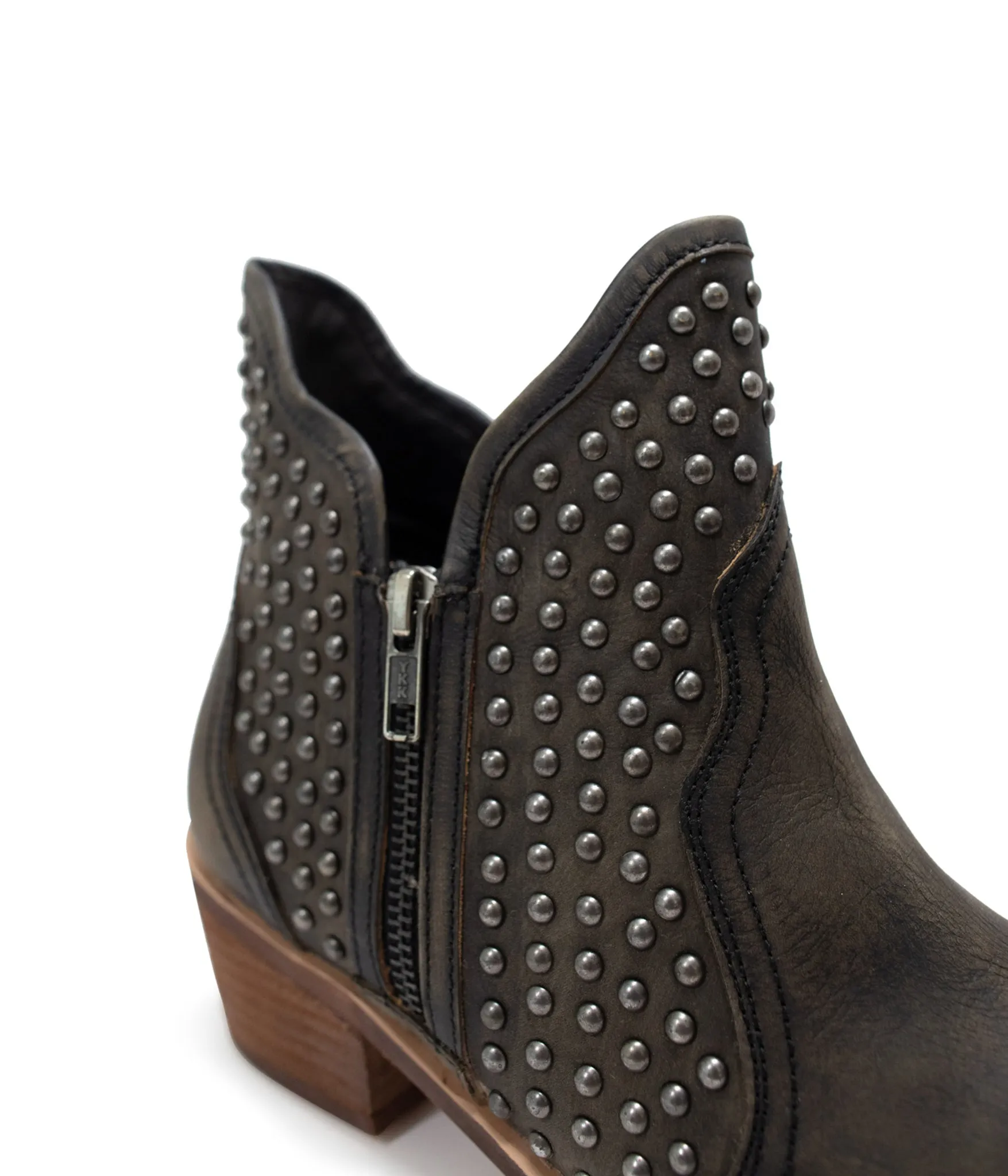Black Hued Leather Studded Ankle Boot