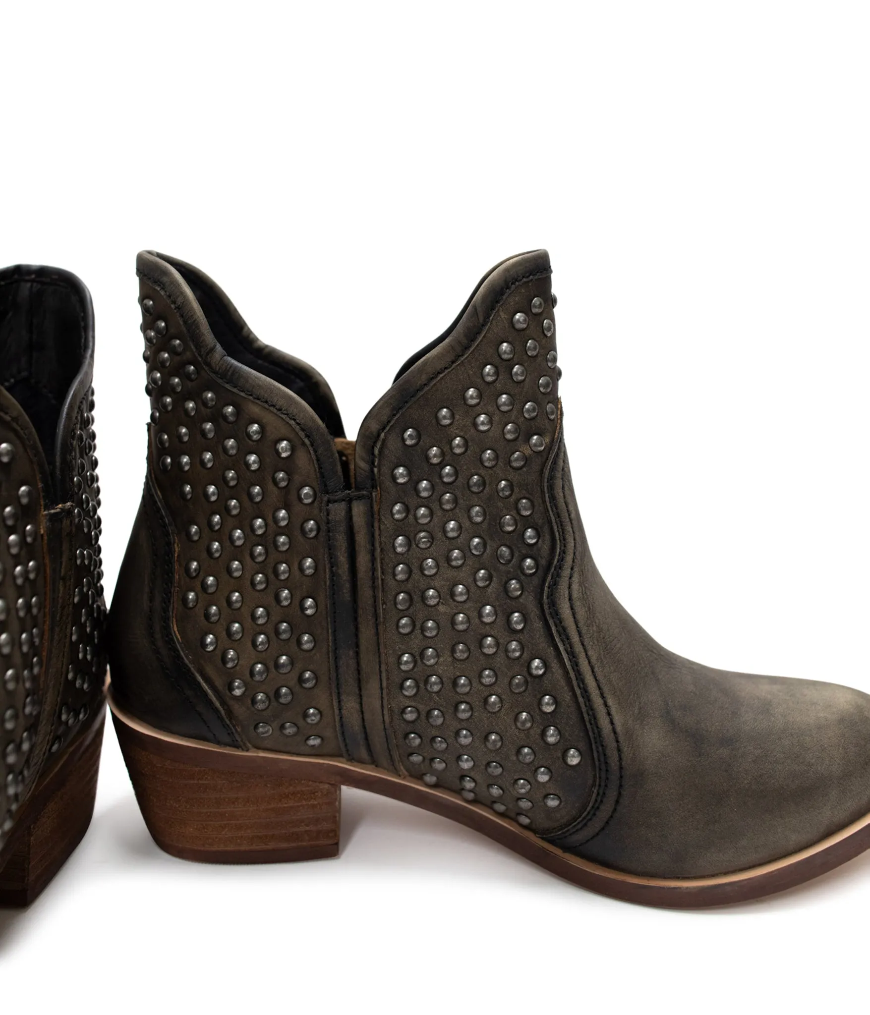 Black Hued Leather Studded Ankle Boot