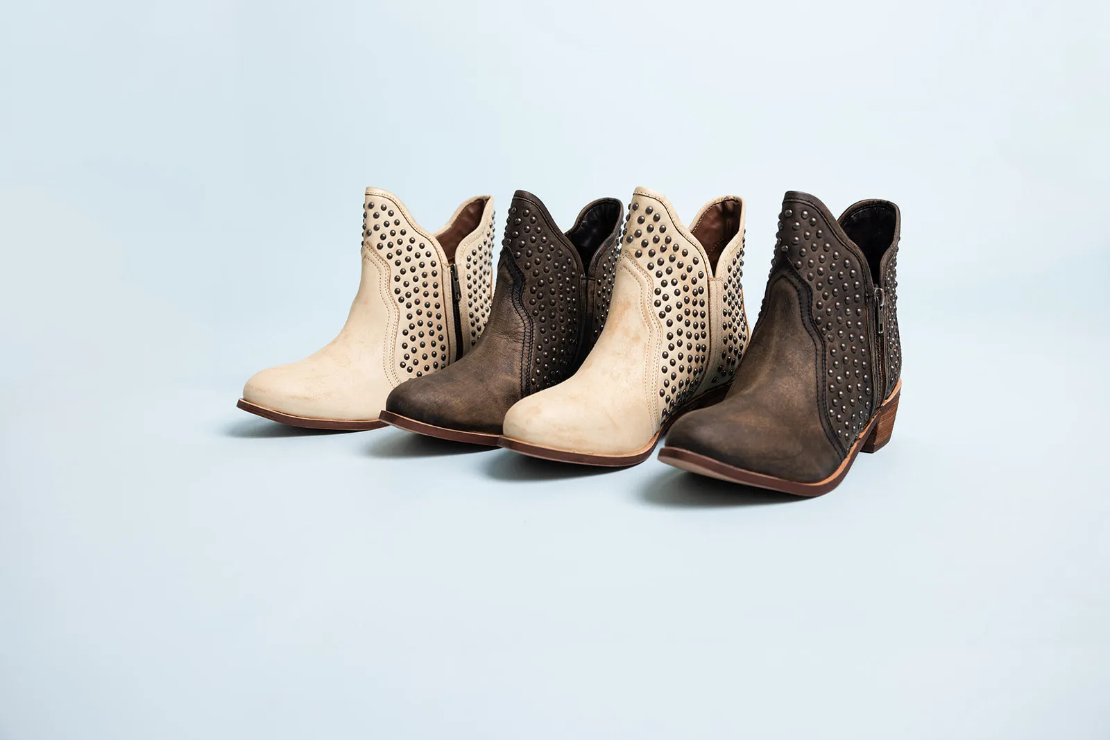 Black Hued Leather Studded Ankle Boot