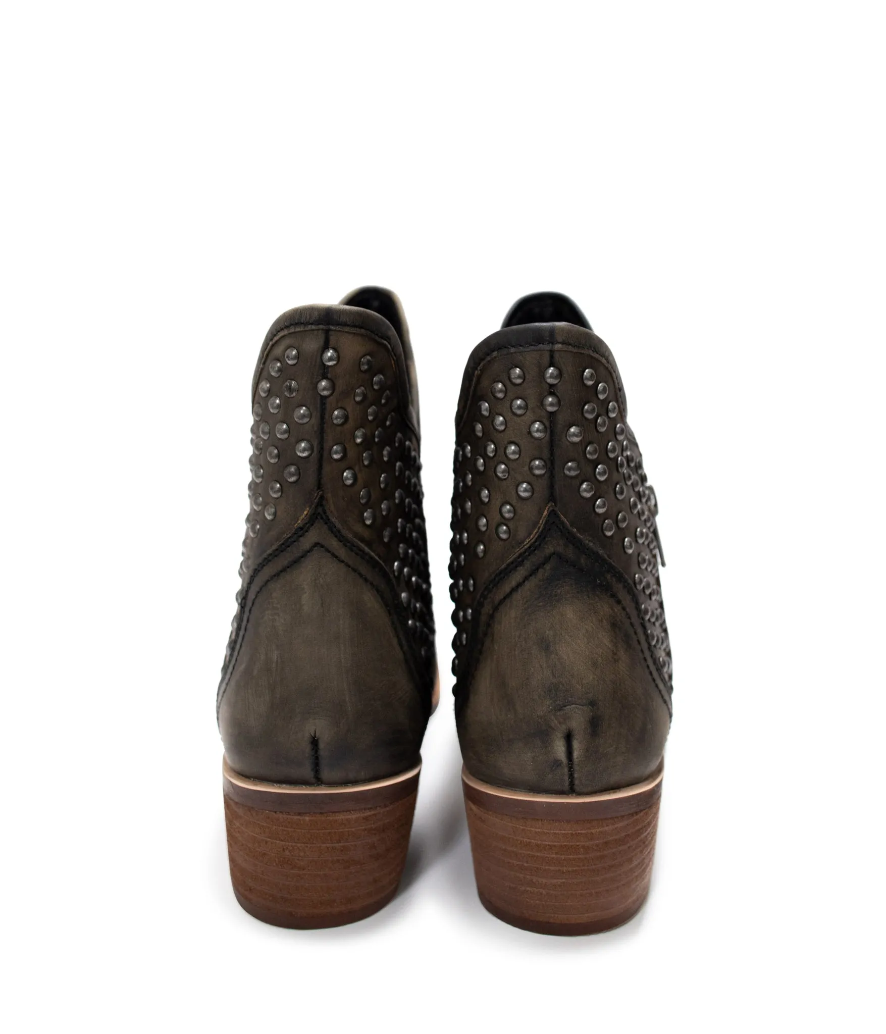Black Hued Leather Studded Ankle Boot