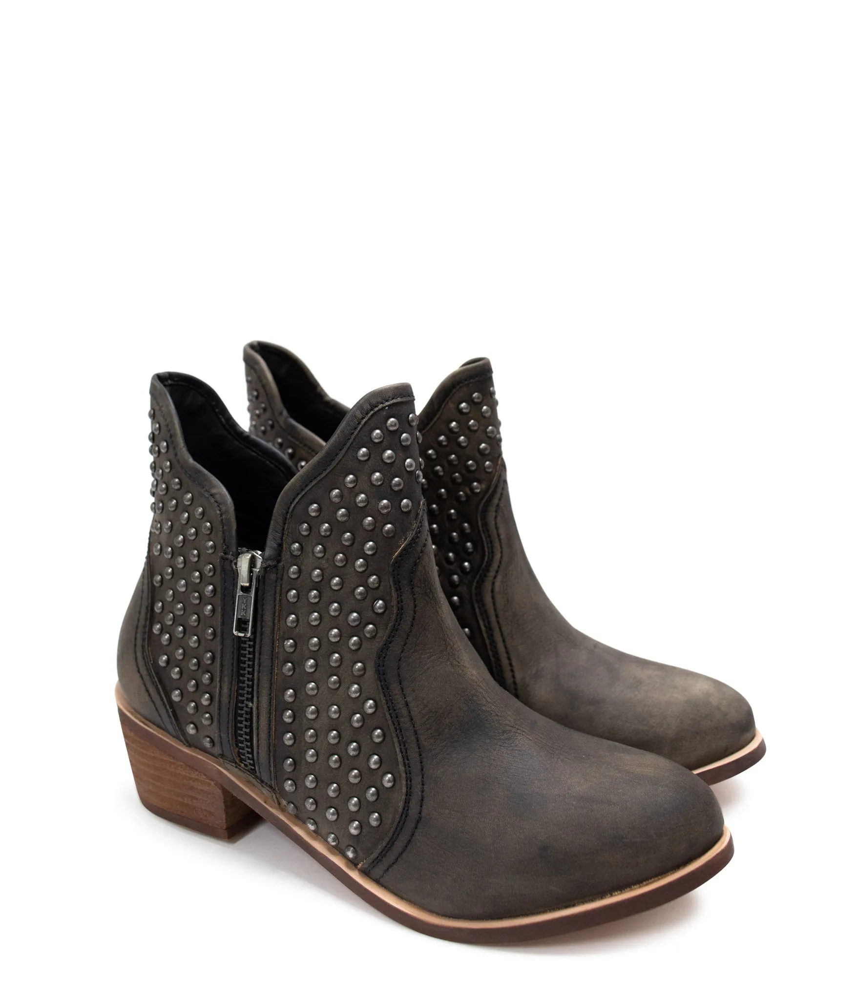 Black Hued Leather Studded Ankle Boot