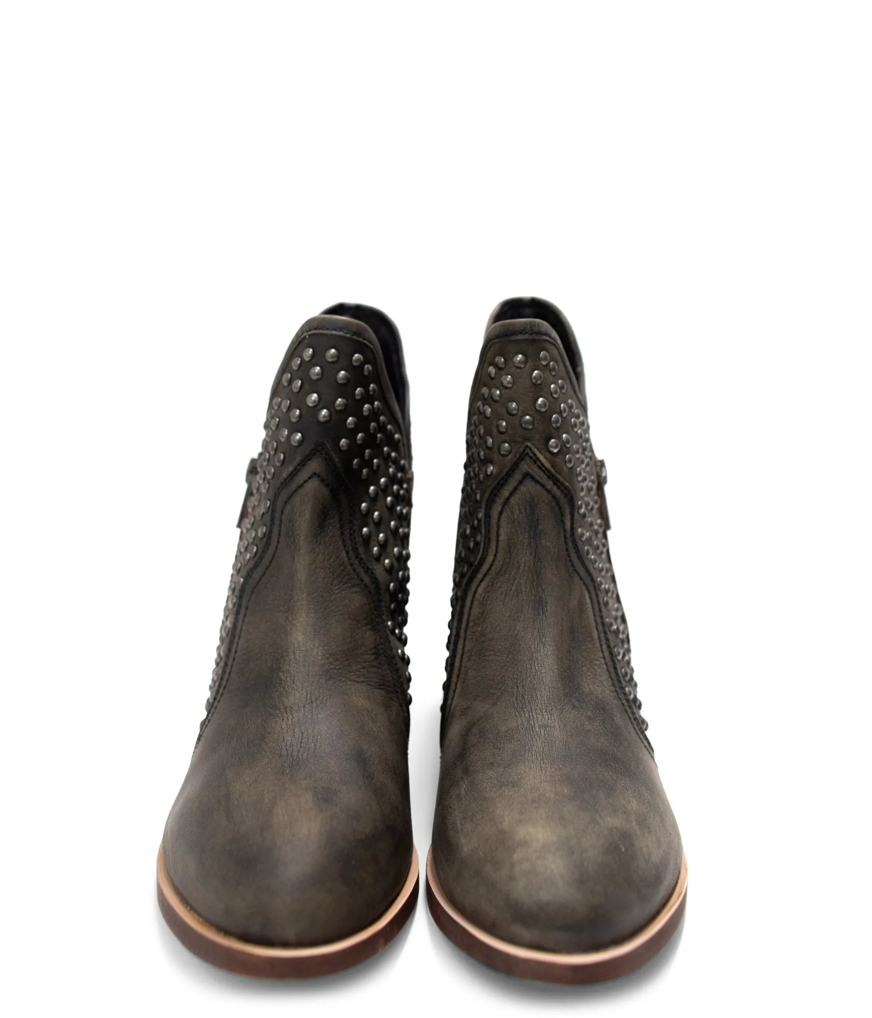 Black Hued Leather Studded Ankle Boot