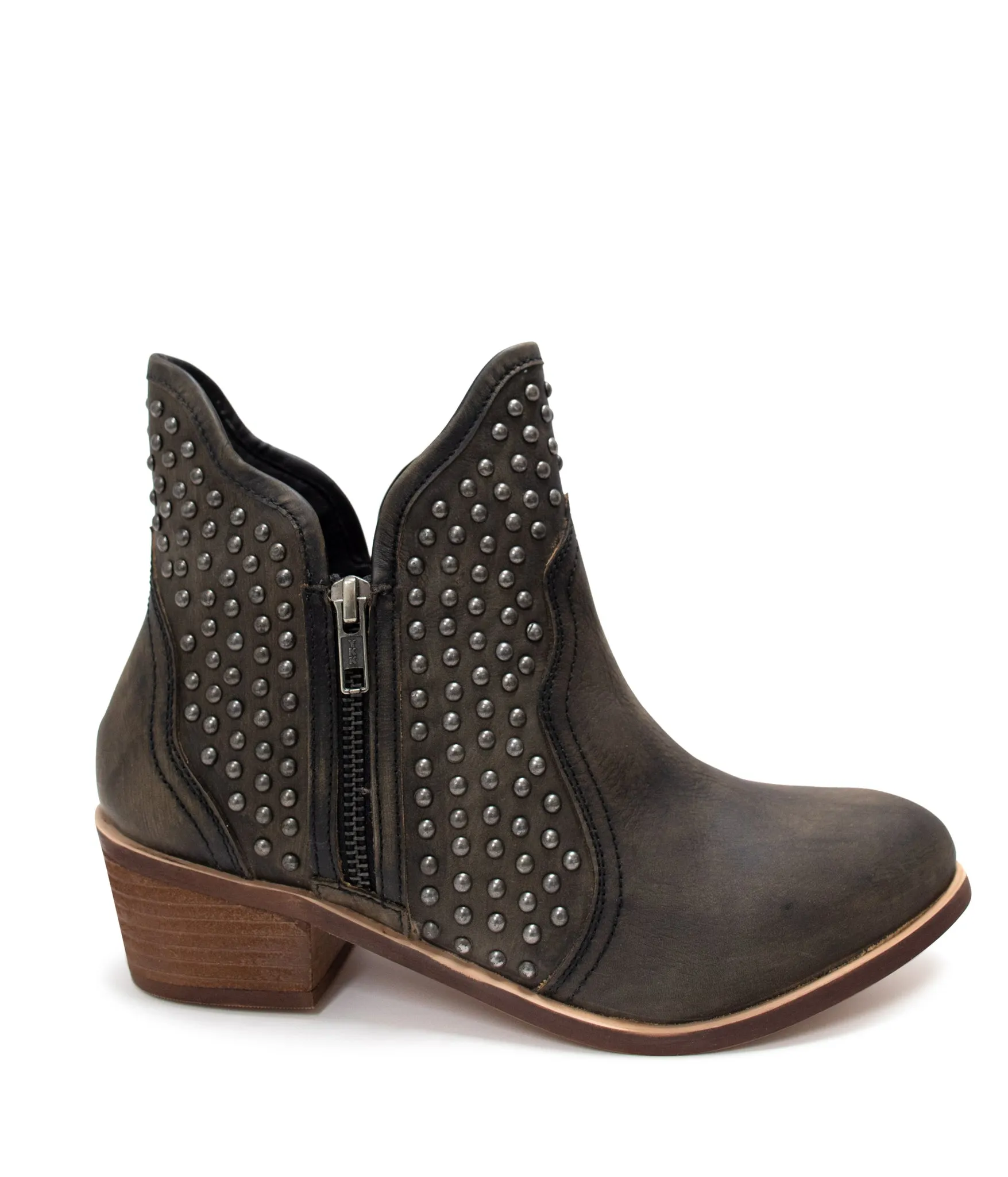 Black Hued Leather Studded Ankle Boot