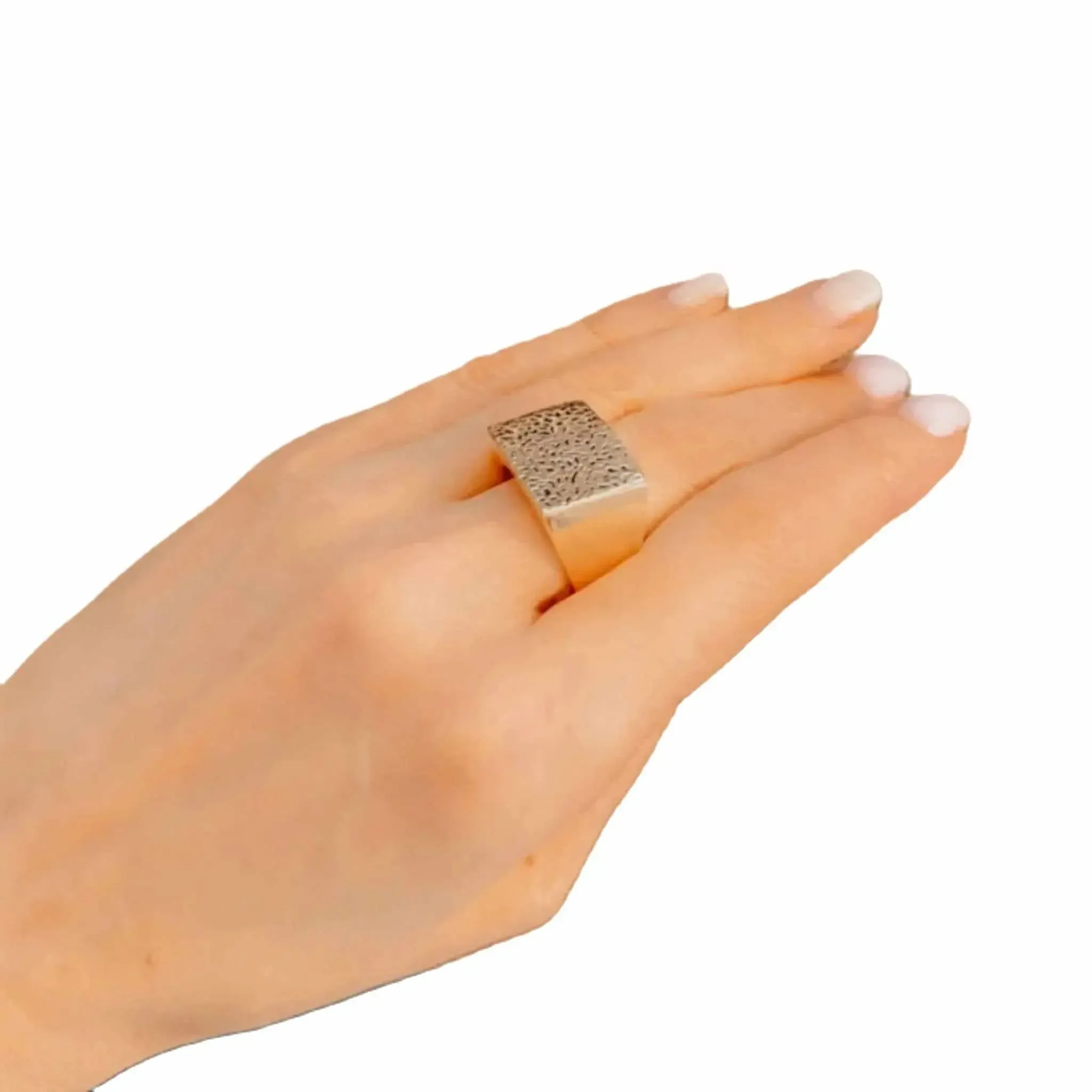 Bold Elegance 14K Textured Rectangular Ring