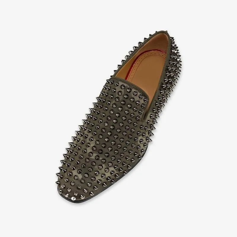 Canvas Slip-on Spikes Studded Loafers