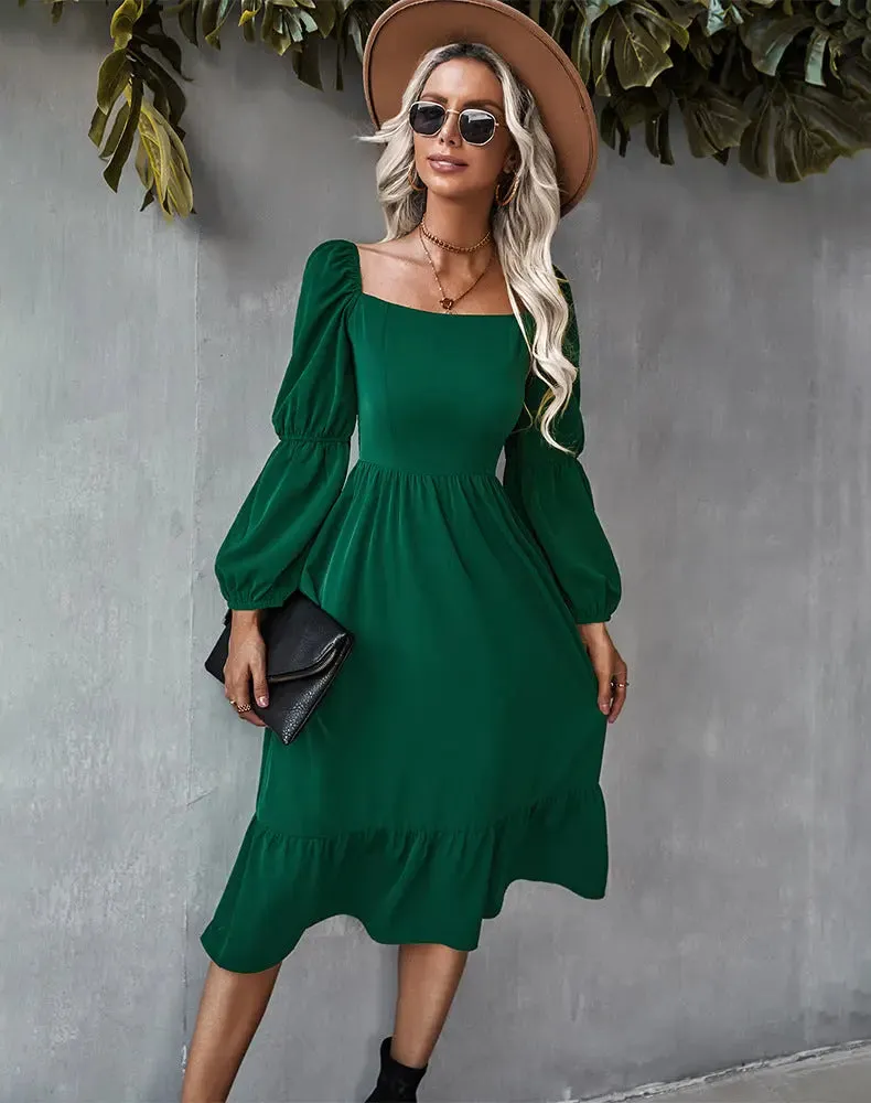 Chic Solid Color A-Line Dress for Women