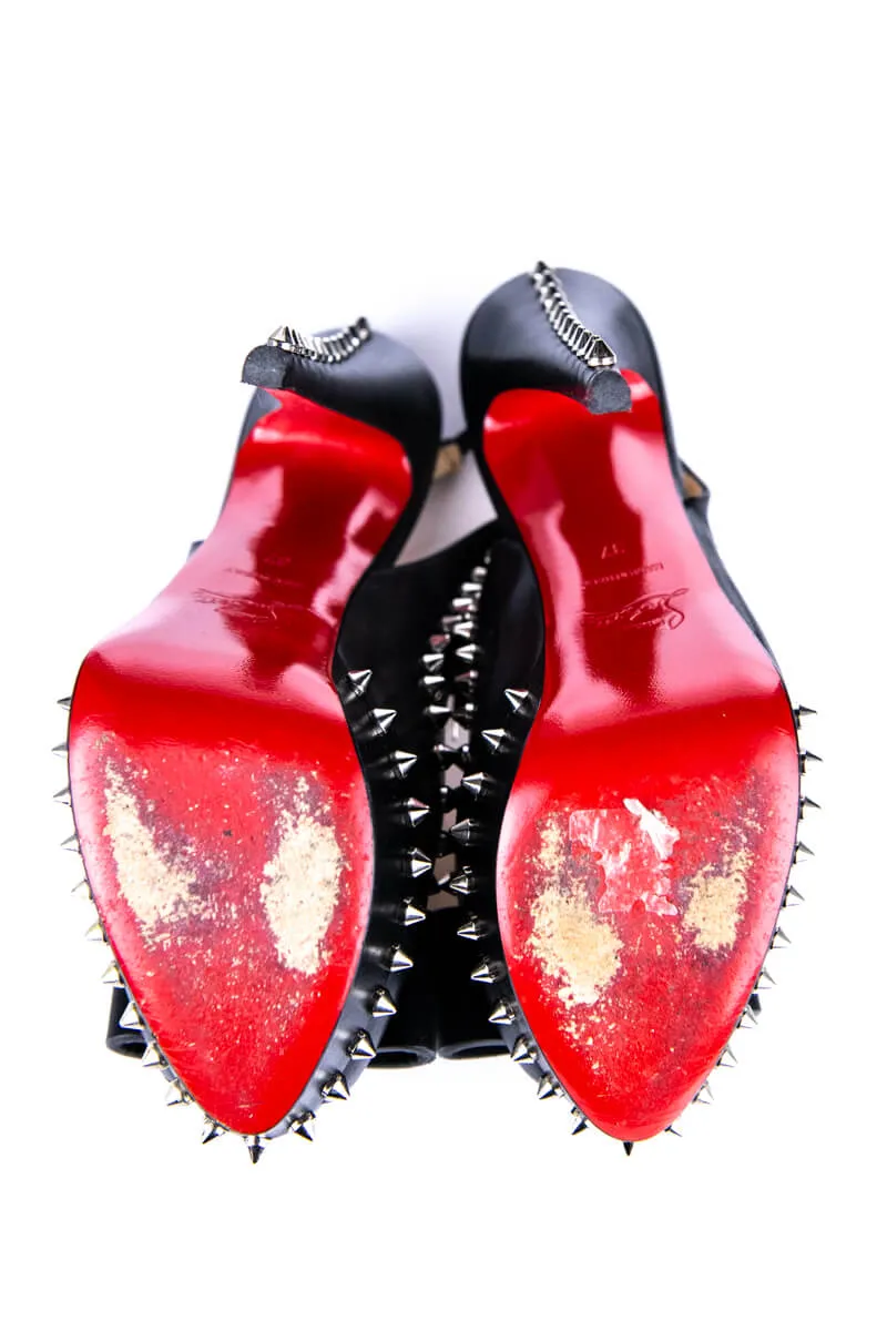 Christian Louboutin Black Leather Studded Slingback Pumps Size 7 | IT 37