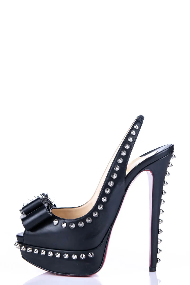 Christian Louboutin Black Leather Studded Slingback Pumps Size 7 | IT 37