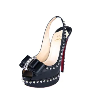 Christian Louboutin Black Leather Studded Slingback Pumps Size 7 | IT 37
