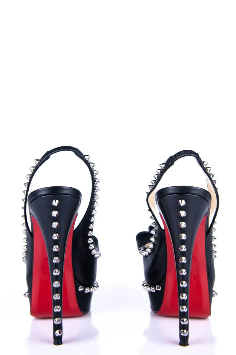 Christian Louboutin Black Leather Studded Slingback Pumps Size 7 | IT 37