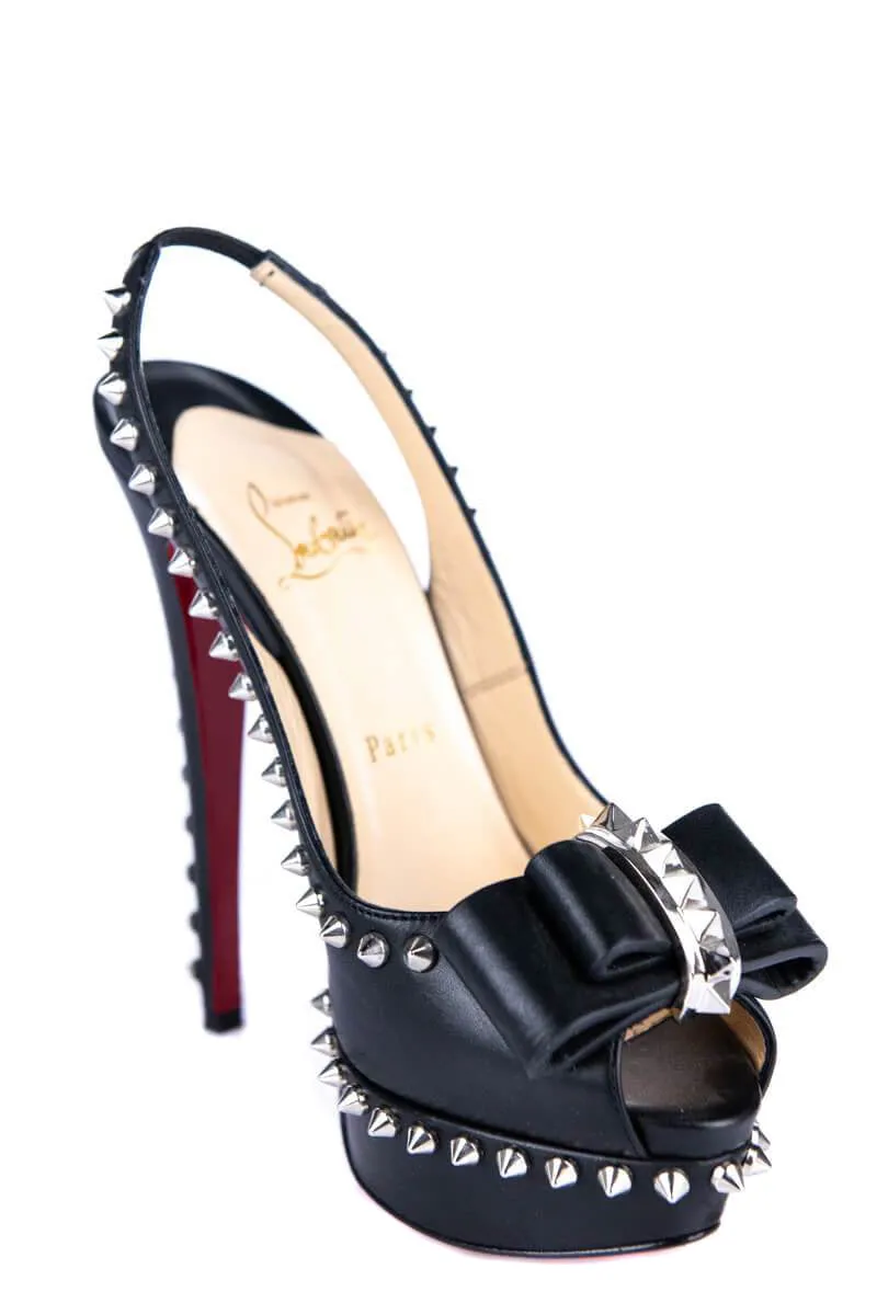 Christian Louboutin Black Leather Studded Slingback Pumps Size 7 | IT 37
