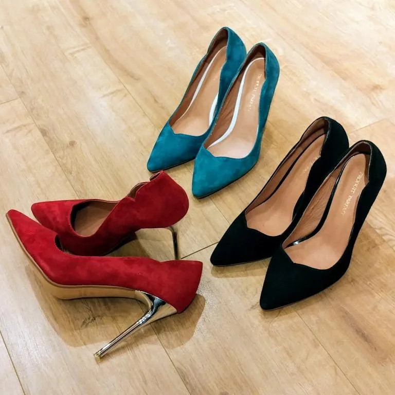 Chrome Heel Dress Pumps (Navy)