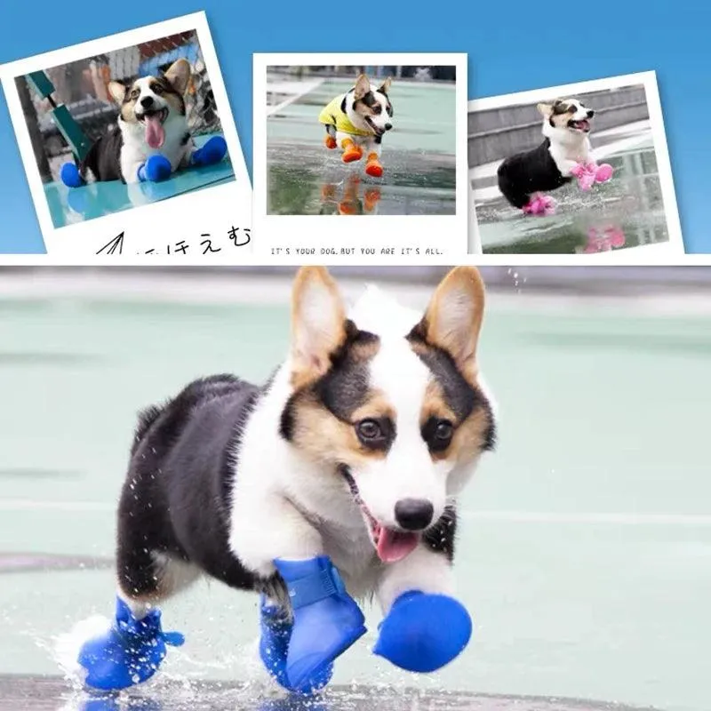 Dog Rain Shoes 4pcs/set: Silicone Antiskid Boots for Pet Paw Protection