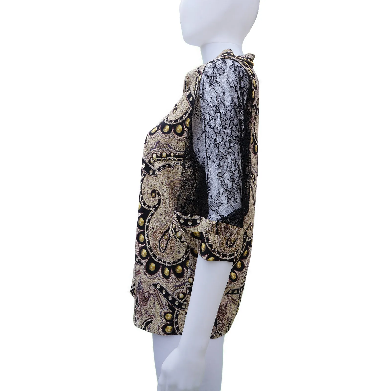 ETRO SILK AND LACE CROPPED SLEEVE TOP