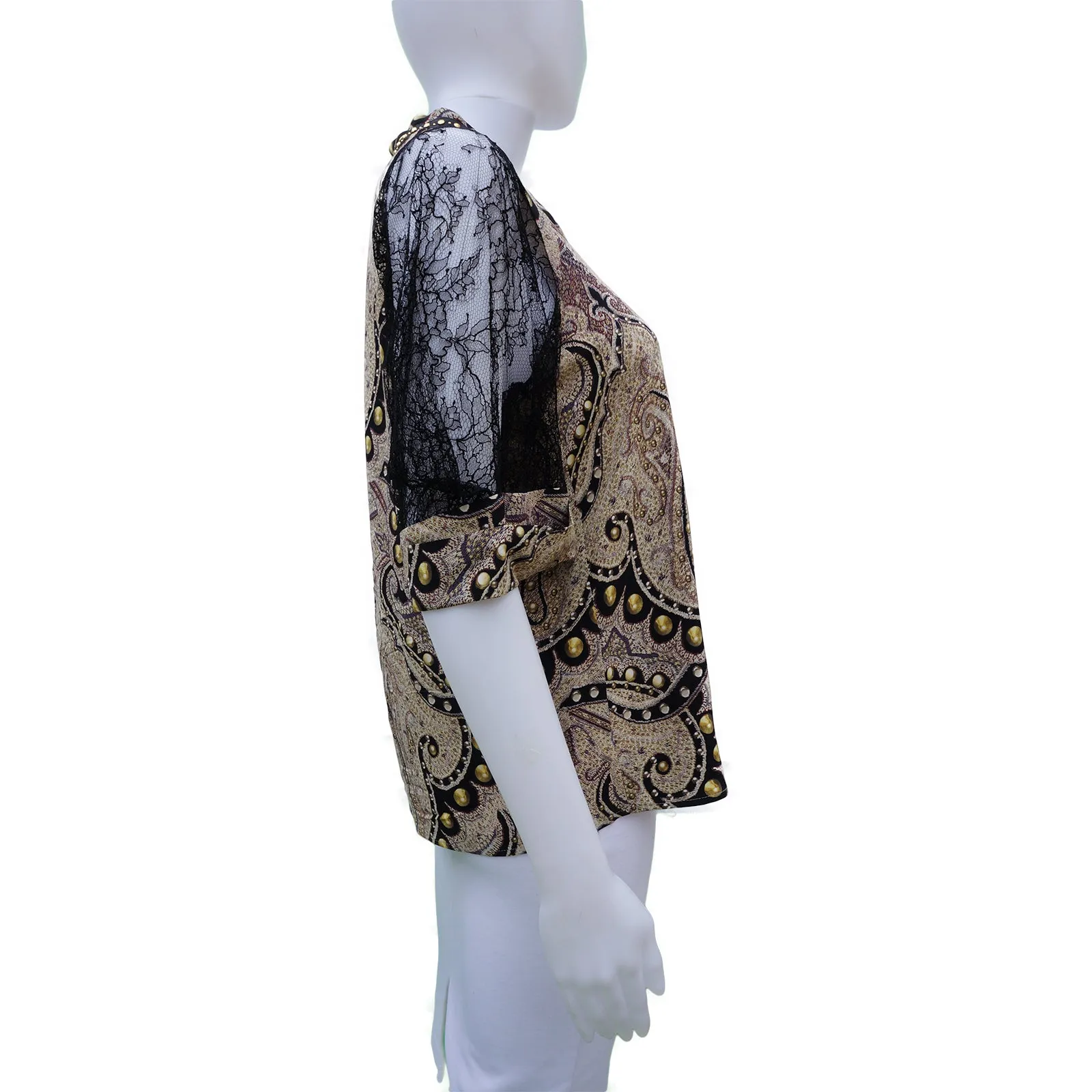 ETRO SILK AND LACE CROPPED SLEEVE TOP