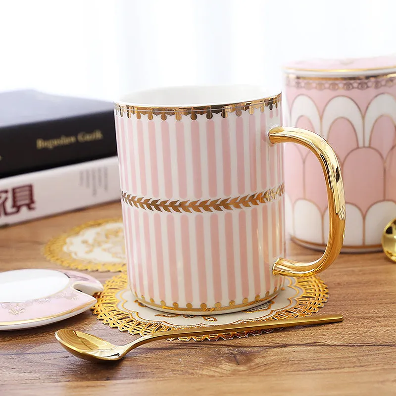Gatsby Elegant Modern Coffee Mugs - With Gold Spoon