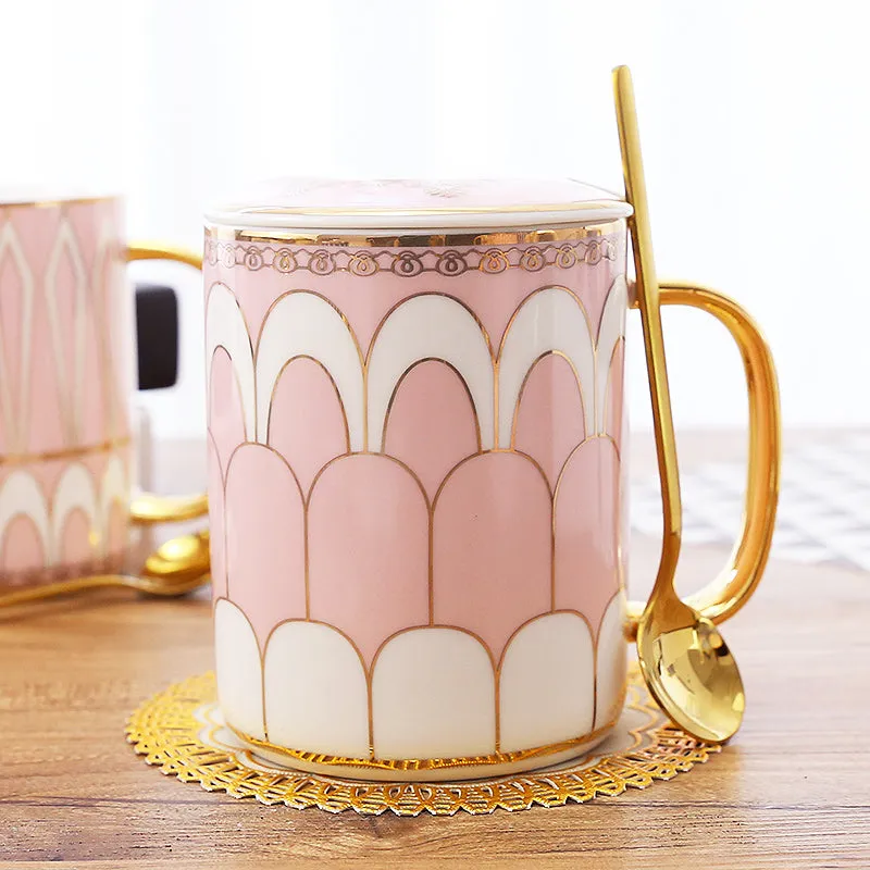 Gatsby Elegant Modern Coffee Mugs - With Gold Spoon