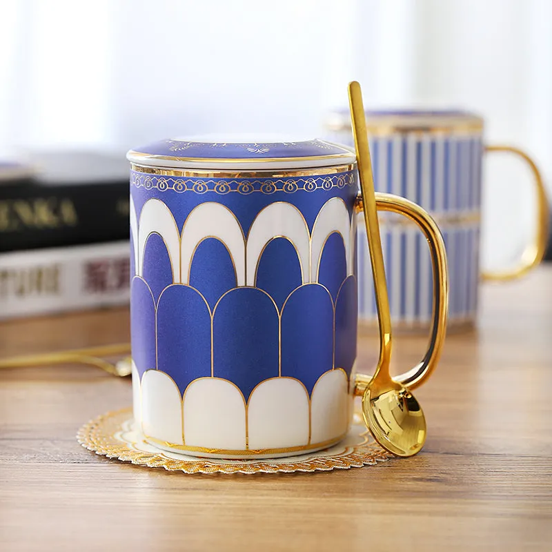 Gatsby Elegant Modern Coffee Mugs - With Gold Spoon