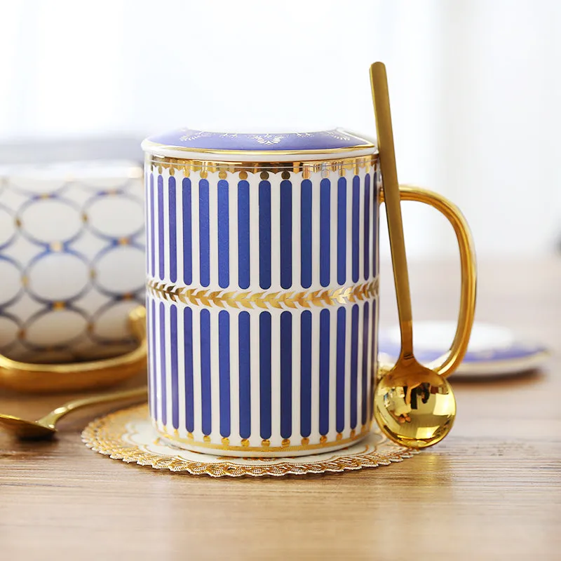 Gatsby Elegant Modern Coffee Mugs - With Gold Spoon