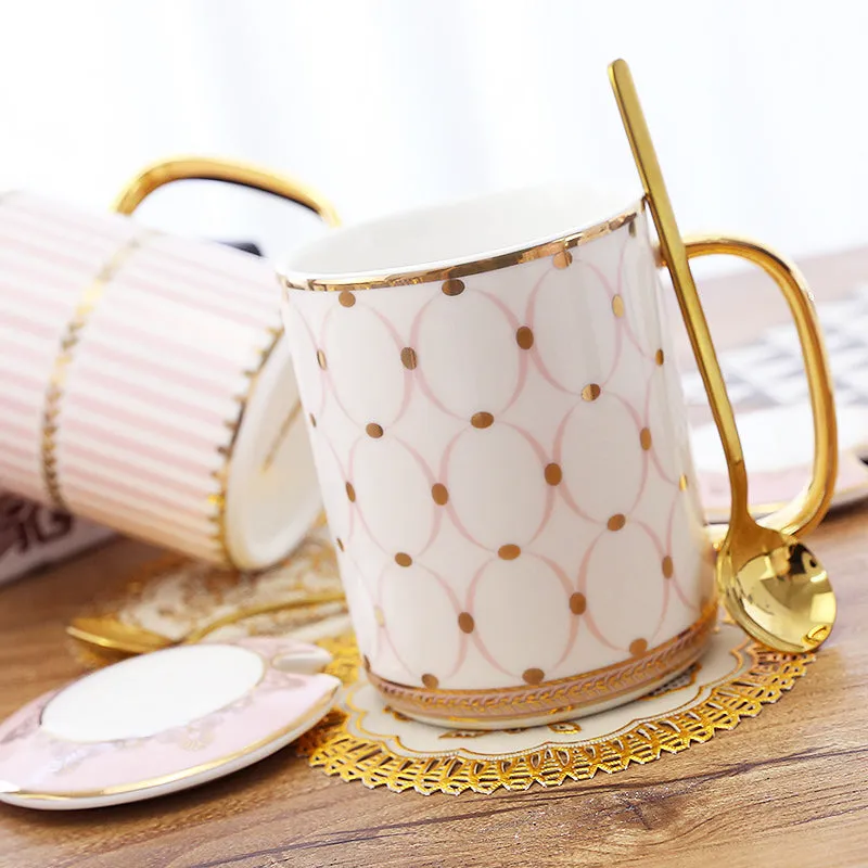 Gatsby Elegant Modern Coffee Mugs - With Gold Spoon