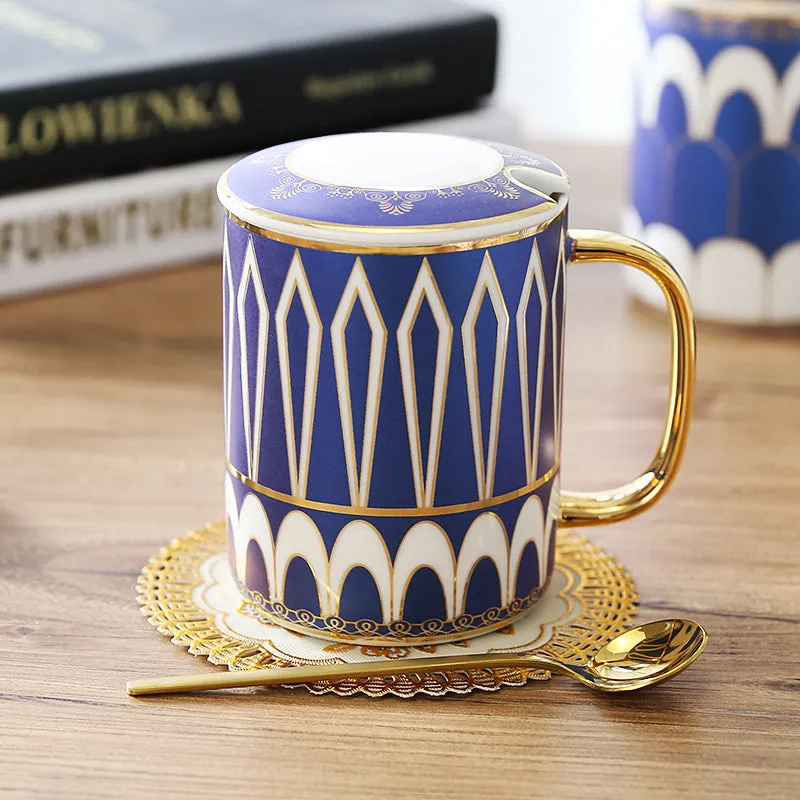 Gatsby Elegant Modern Coffee Mugs - With Gold Spoon