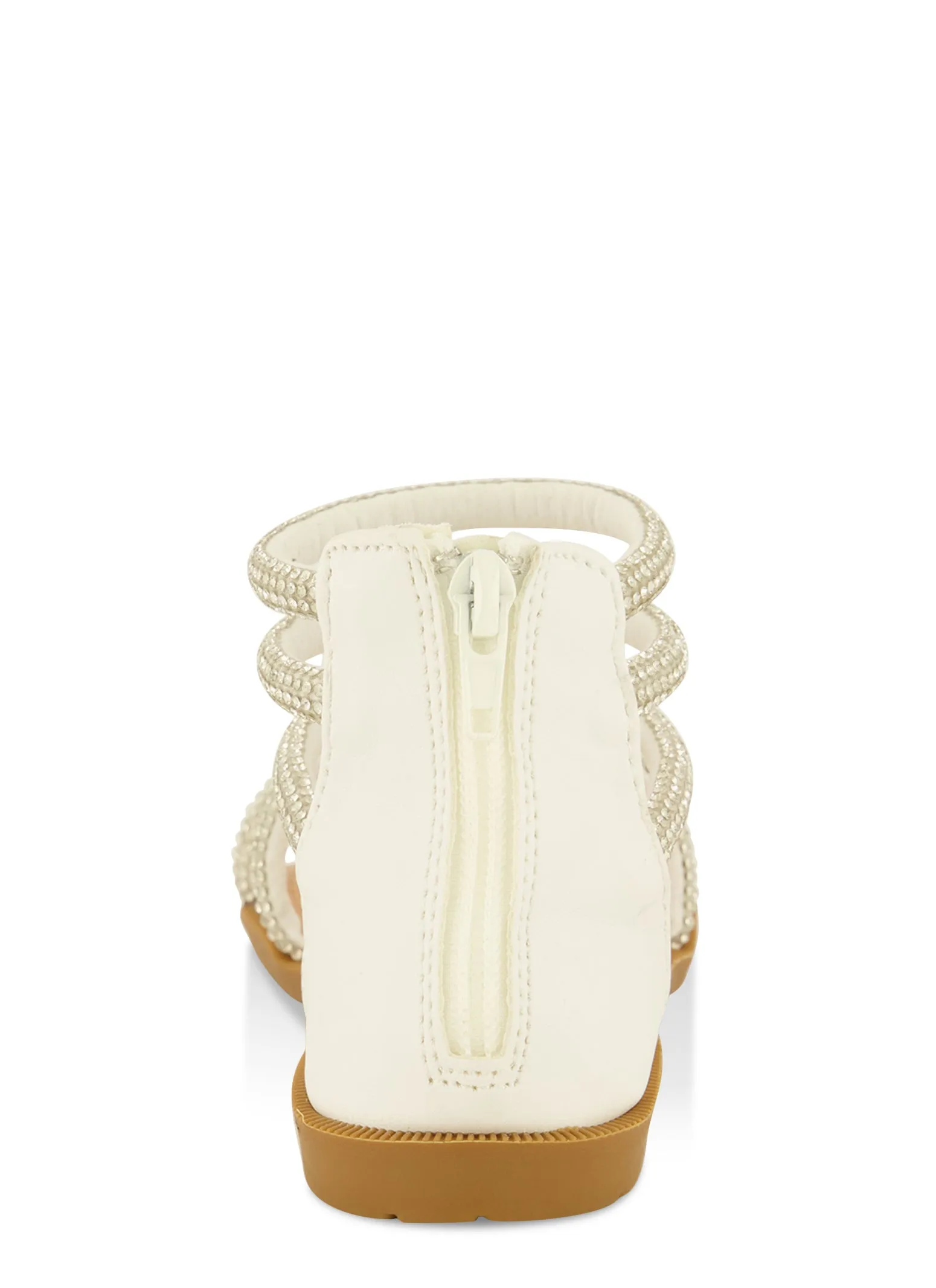 Girls Zip Back Rhinestone Strappy Sandals