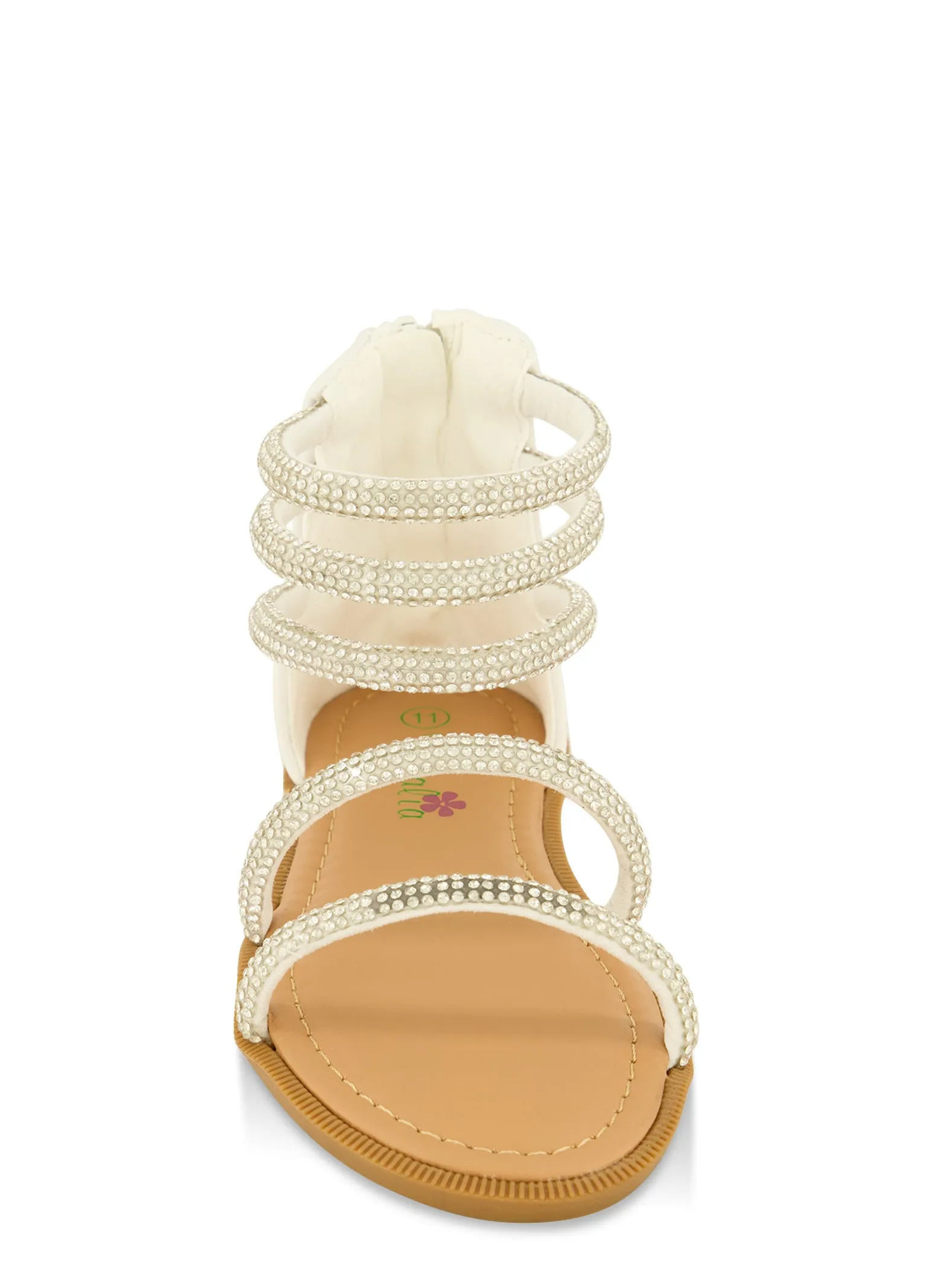 Girls Zip Back Rhinestone Strappy Sandals