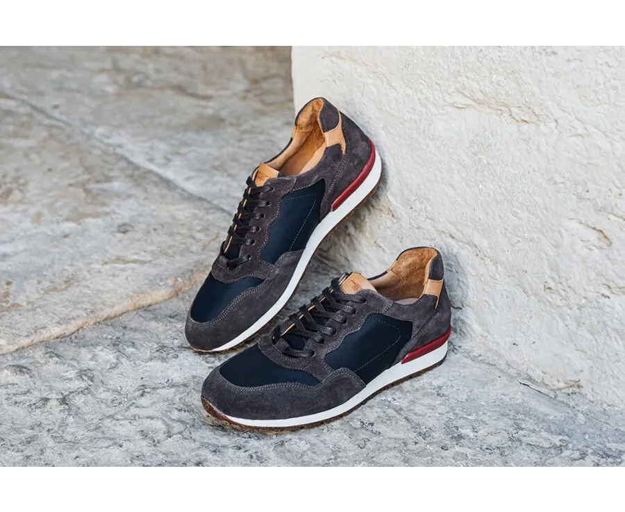 Grey Suede &amp; Khaki Leather Trainers - CANBERRA II