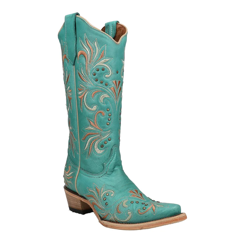 Ld Embroidery Studded Snip Toe Cowboy Boots