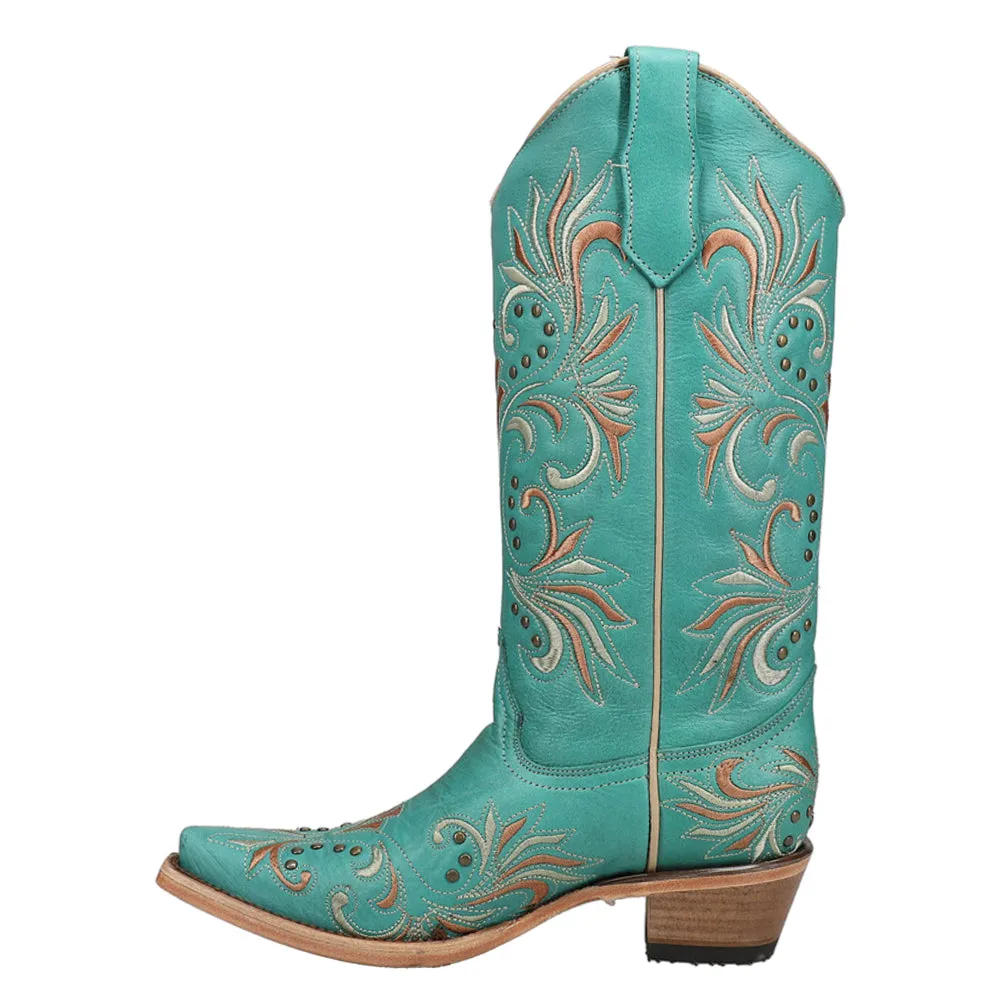 Ld Embroidery Studded Snip Toe Cowboy Boots