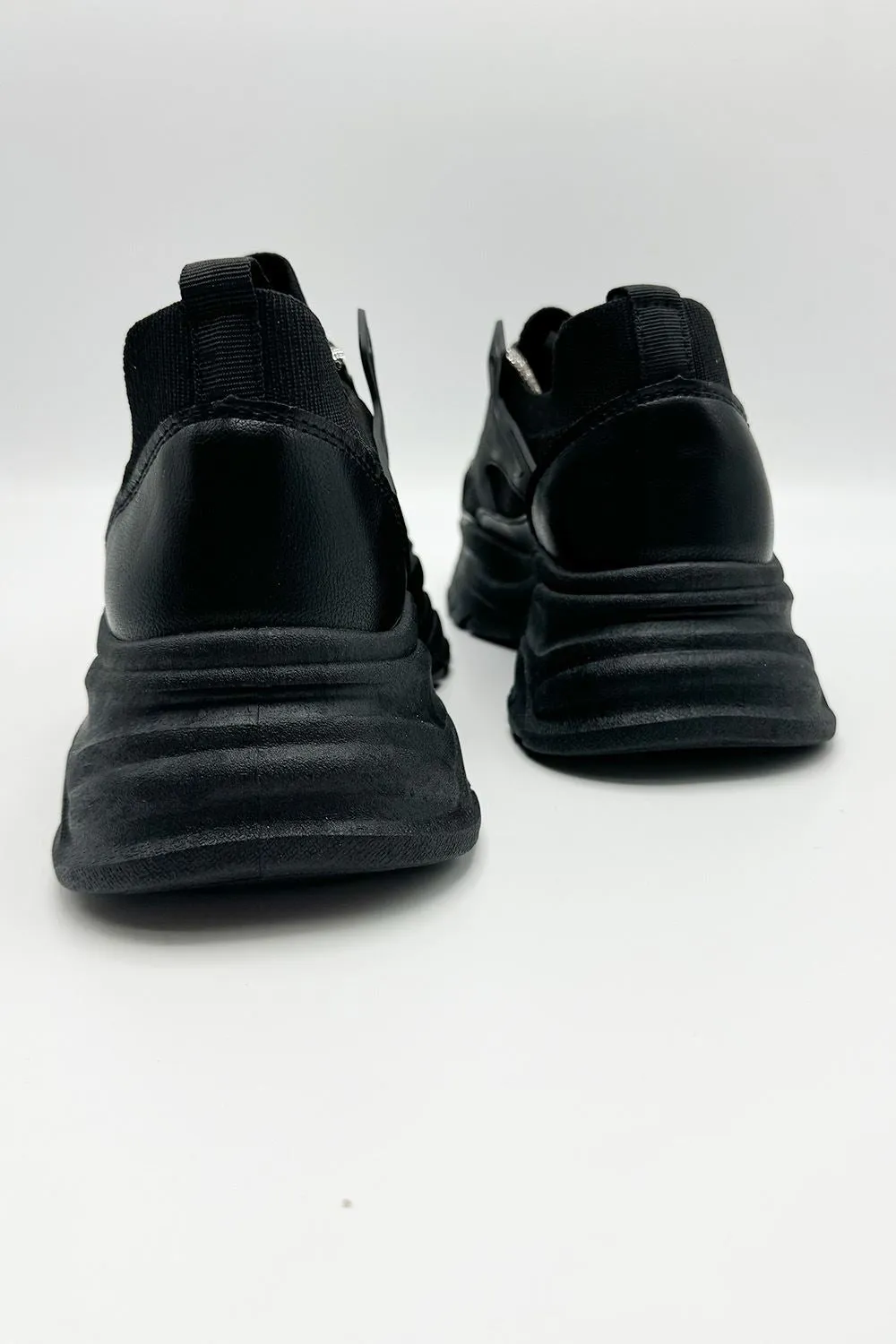 Luna Diamante Lace-Up Chunky Trainers in Black