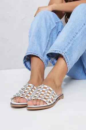 MADISON STUDDED CAGED WHITE SLIDERS