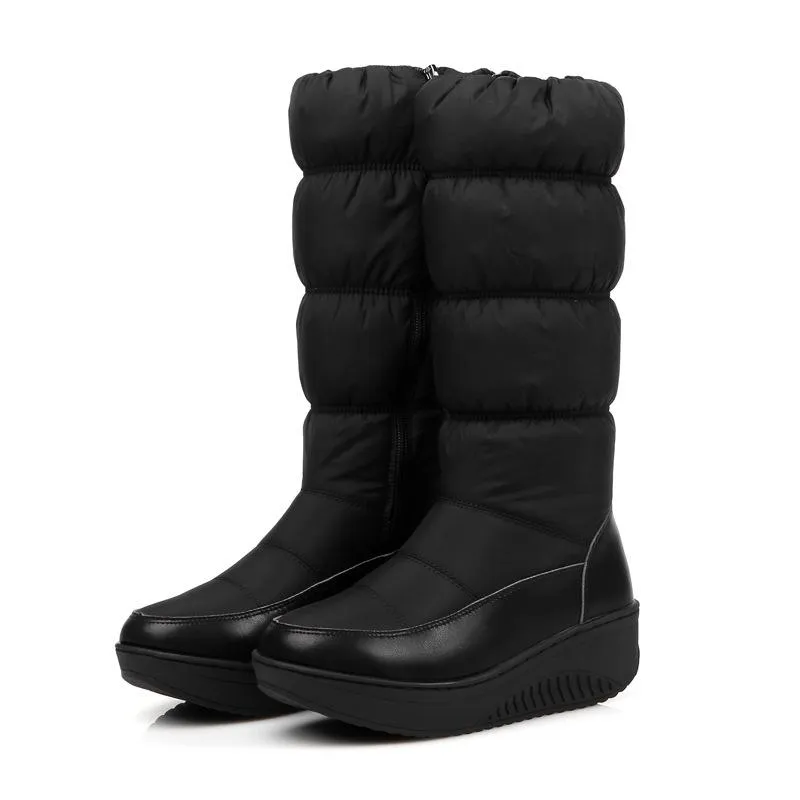 Mid calf down boots for women wedge heel warm winter boots