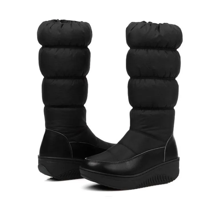 Mid calf down boots for women wedge heel warm winter boots