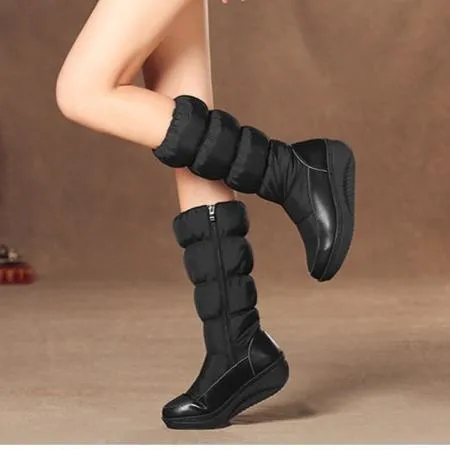 Mid calf down boots for women wedge heel warm winter boots