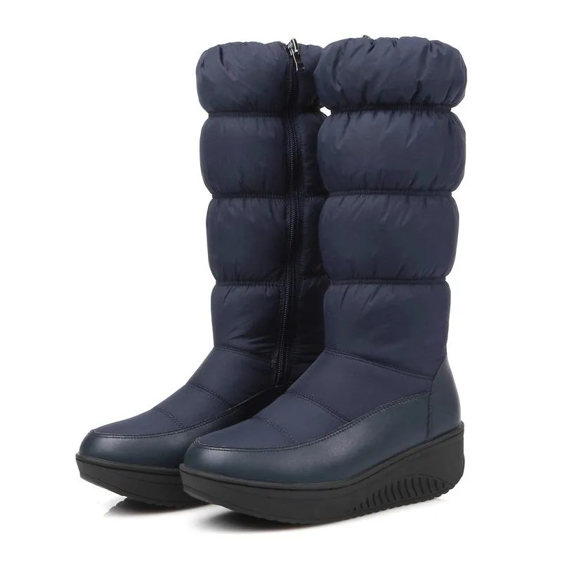 Mid calf down boots for women wedge heel warm winter boots