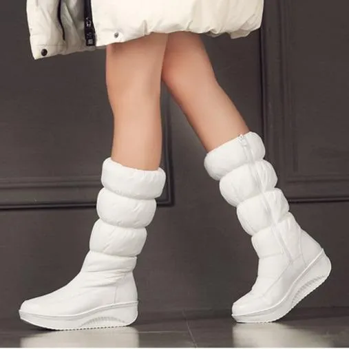 Mid calf down boots for women wedge heel warm winter boots