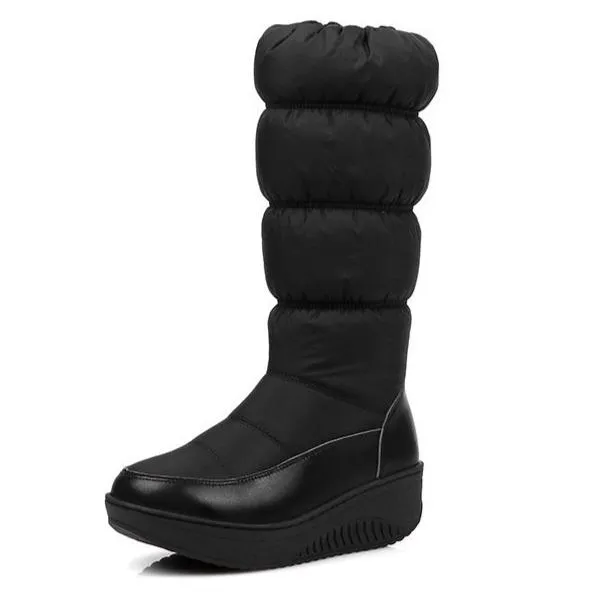 Mid calf down boots for women wedge heel warm winter boots