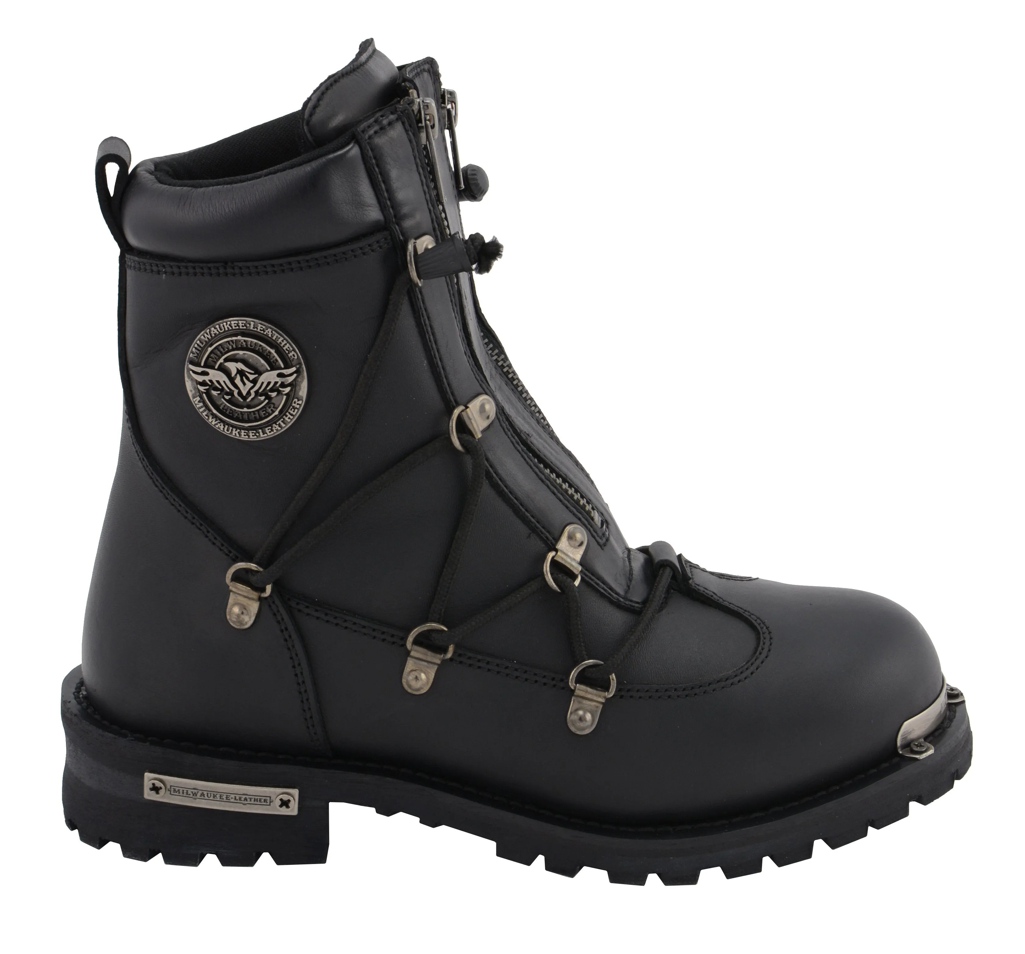 Milwaukee Leather Boots MBM9075  Men's 6in Plain Toe Twin Zipper Lock Leather Boots