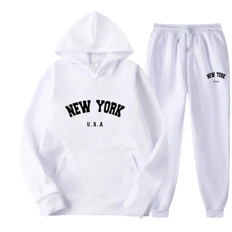 New Running Sportswear Men Women Brand  2 Pieces Sets Tracksuit Hooded Sweatshirt Drawstring Pants Male Sport Hoodies Autumn Winter