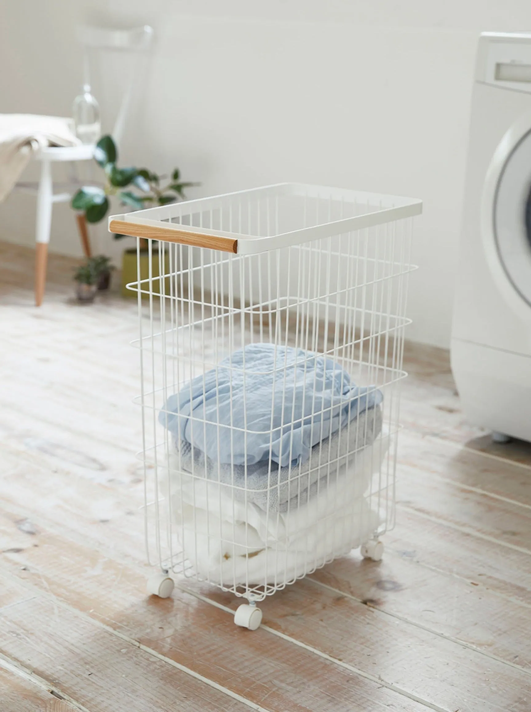Rolling Wire Basket (24" H)  - Steel   Wood