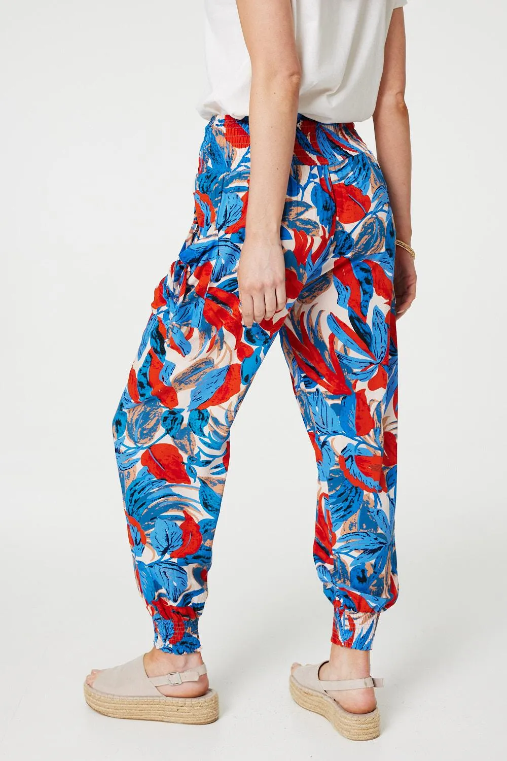 Tropical Leaf Print Harem Pants
