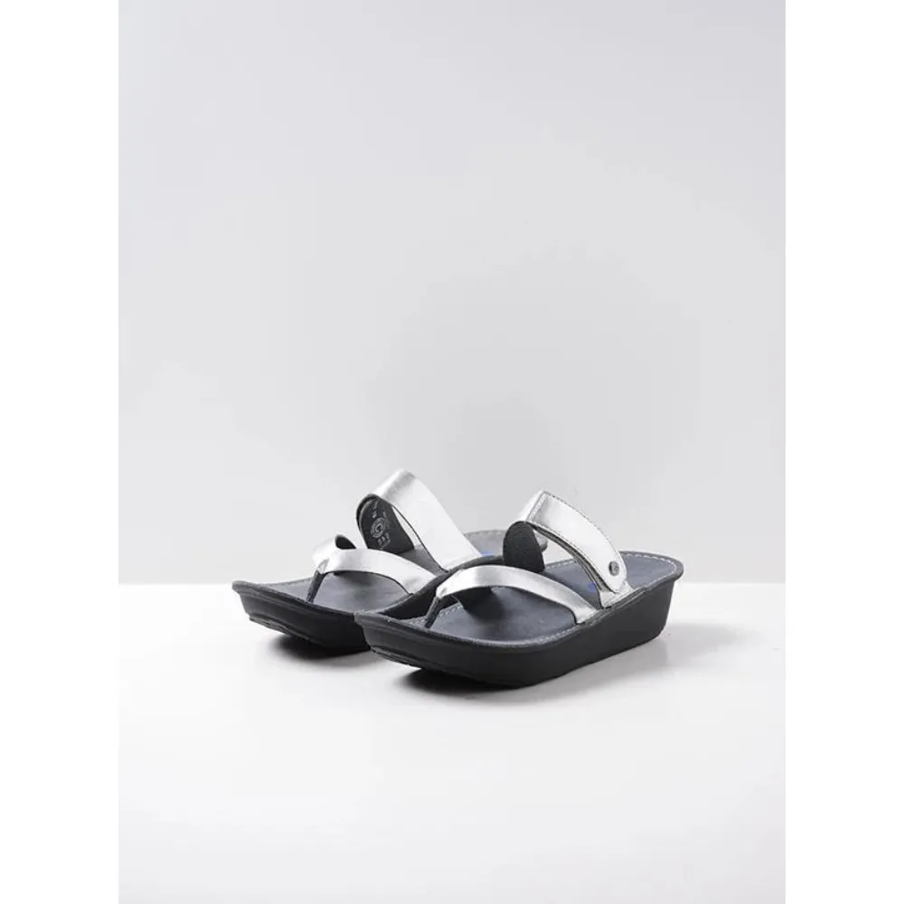 Wolky Tahiti Metallic Silver Leather Sandal (Women's)