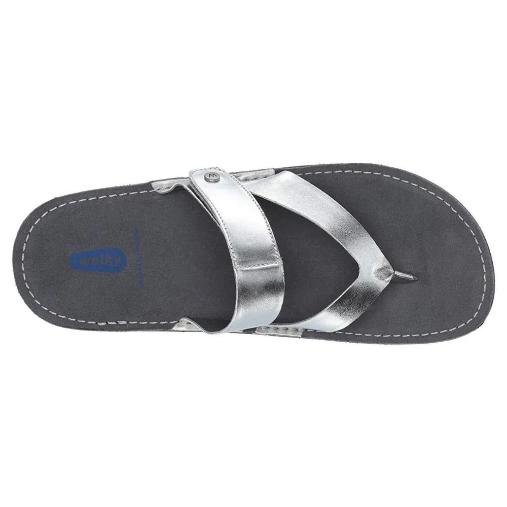Wolky Tahiti Metallic Silver Leather Sandal (Women's)